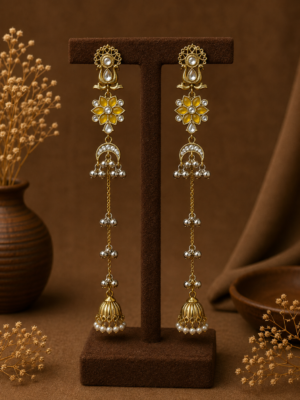 Zareen Long Kashmiri Jhumka Earrings Yellow