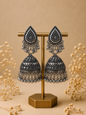 Ishani Large Oxidised Jhumka Earrings for Women