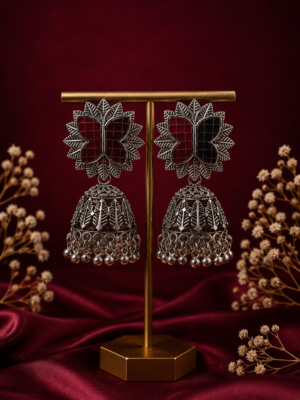 Titli Oxidised Butterfly Jhumka Earrings – Silver