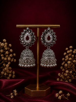 Aarvi Oxidised Stone Jhumka Earrings for Women