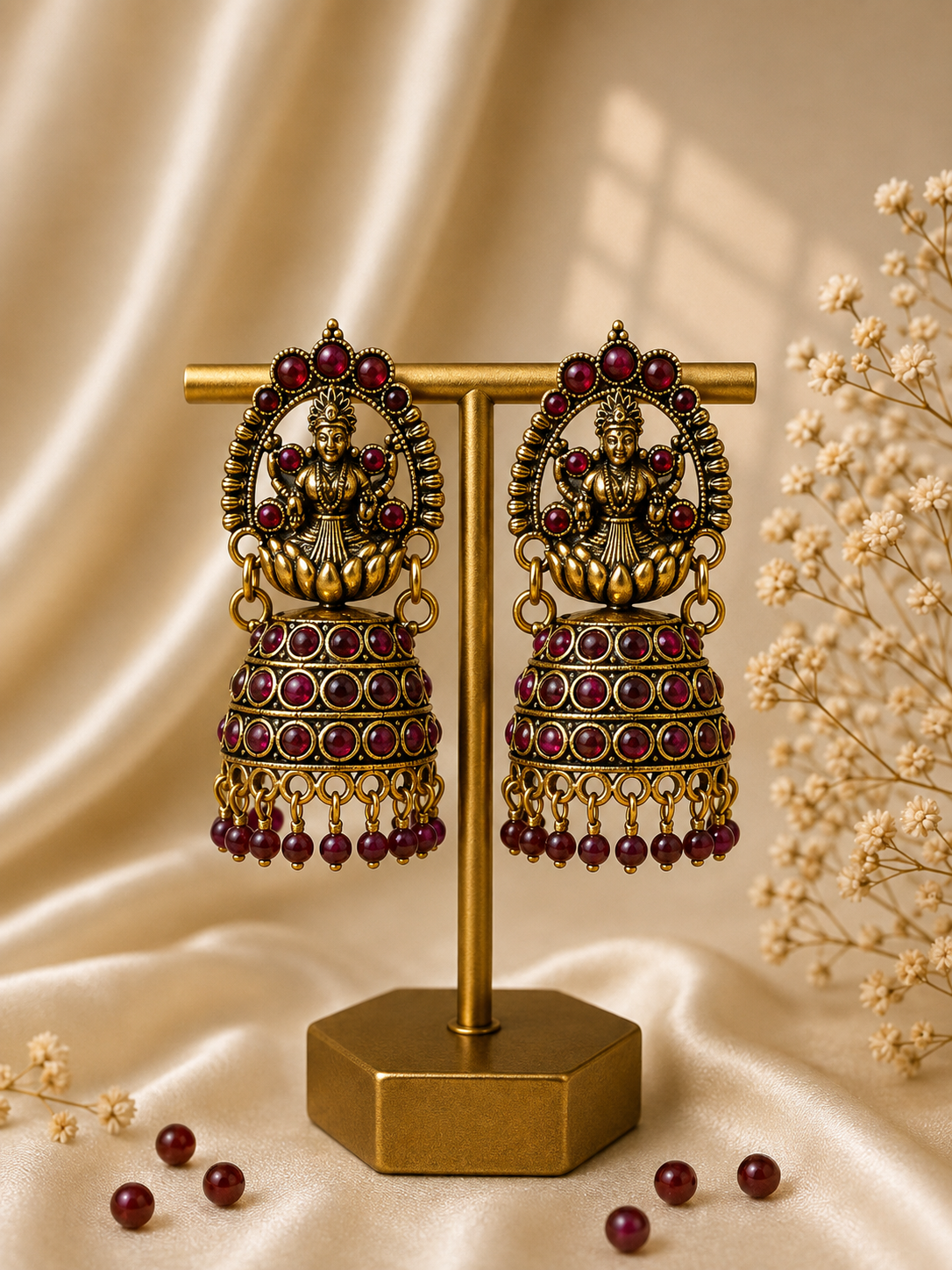 Vaidehi Lakshmi Oxidised Jhumka Earrings Ruby