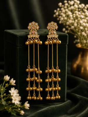 Dhara Kashmiri Long Ghungroo Earrings – Light Pink