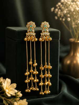 Dhara Kashmiri Long Ghungroo Earrings – Light Blue