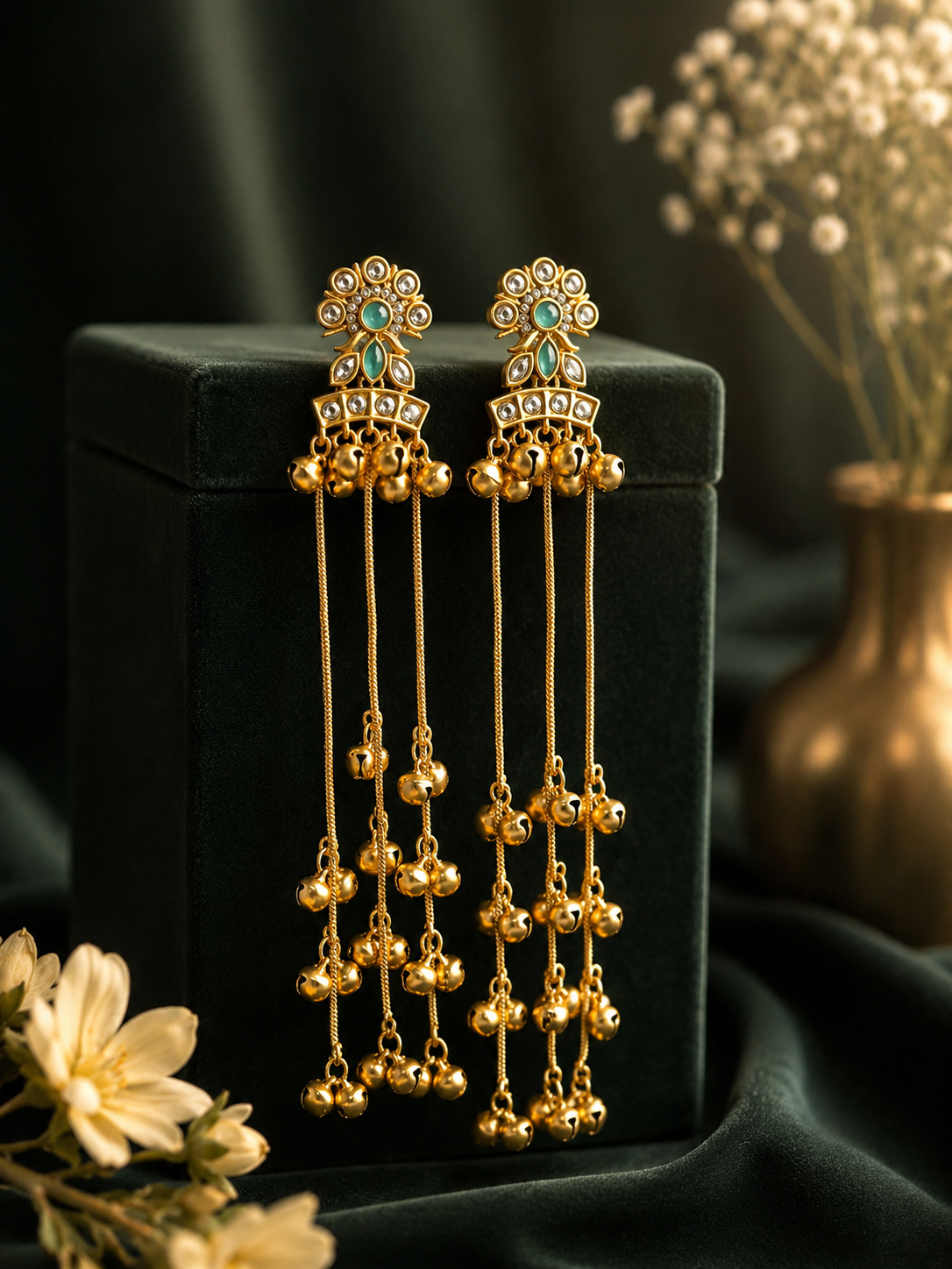 Dhara Kashmiri Long Ghungroo Earrings – Light Blue