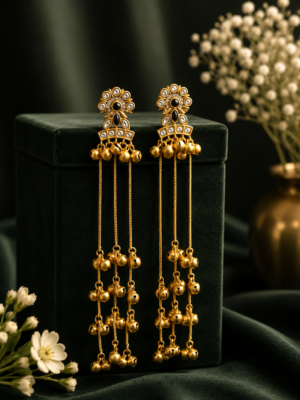 Dhara Kashmiri Long Ghungroo Earrings – Black