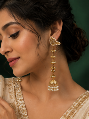 Zooni Kashmiri pearl jhumkas with traditional gold and pearl detailing