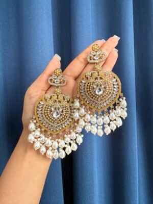 Yellow Long Kundan Earrings for women