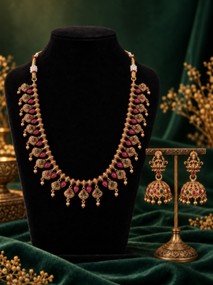 Sharvani Long Lakshmi Temple Jewellery Set