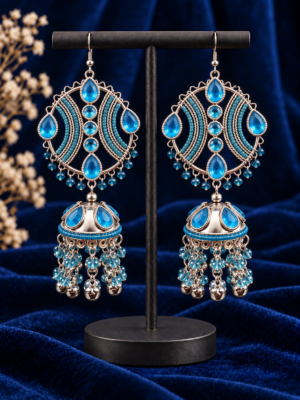 Maula Mere Maula light blue oxidised jhumka earrings inspired by the viral song look