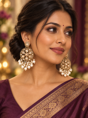 Pearl chandbali earrings model picture