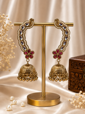 Dark Pink Kashmiri Ear Cuff Earrings for Women