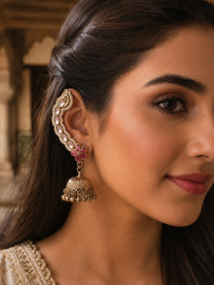 Aarika Dark Pink Kashmiri Ear Cuff Jhumka