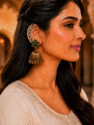 Dark Green Kashmiri Ear Cuff Earrings for Women