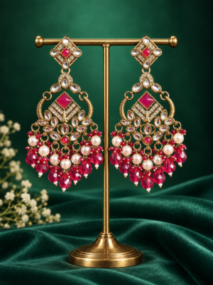 Nalini Dark Pink Kundan Earrings for women