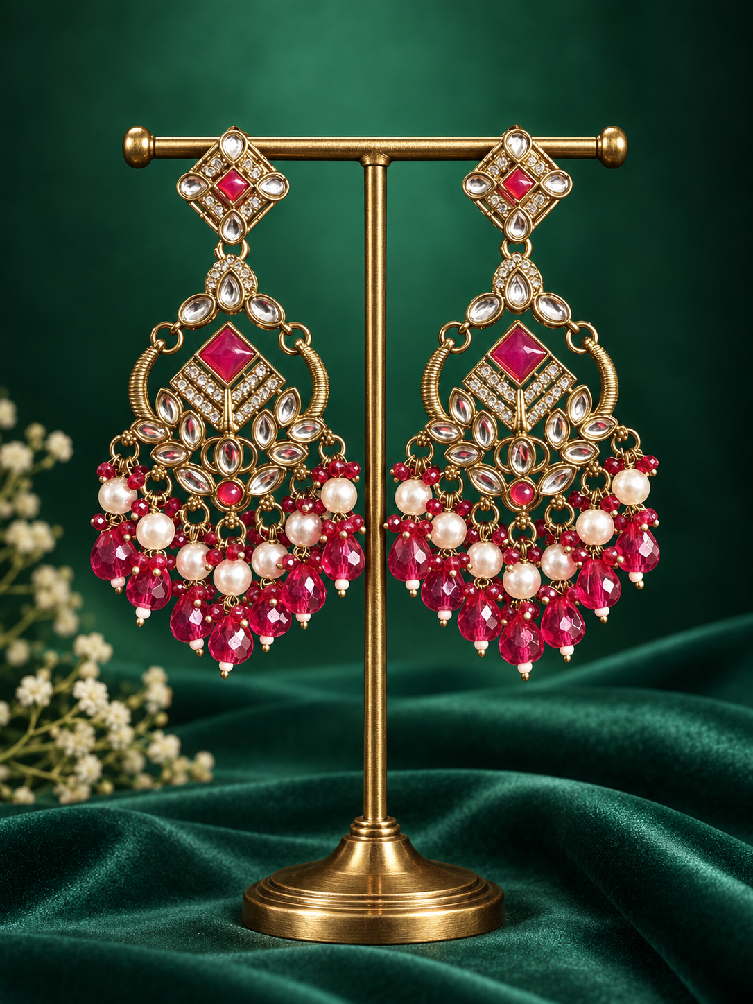 Nalini Dark Pink Kundan Earrings for women