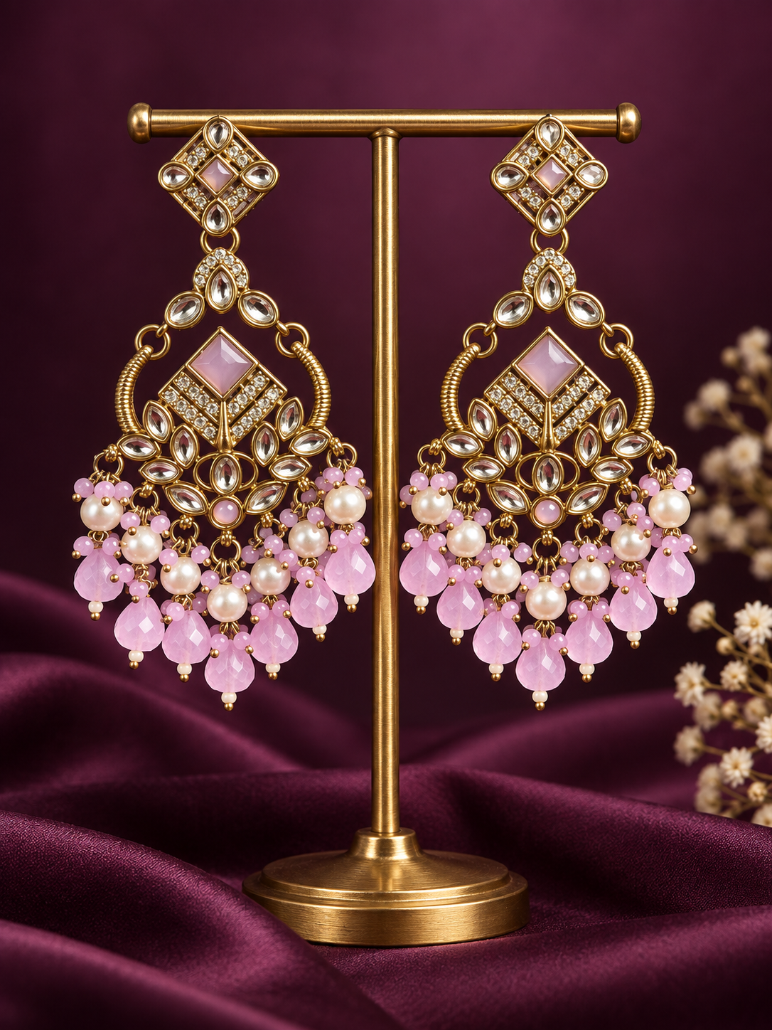 Nalini Lavender Kundan Earrings for women