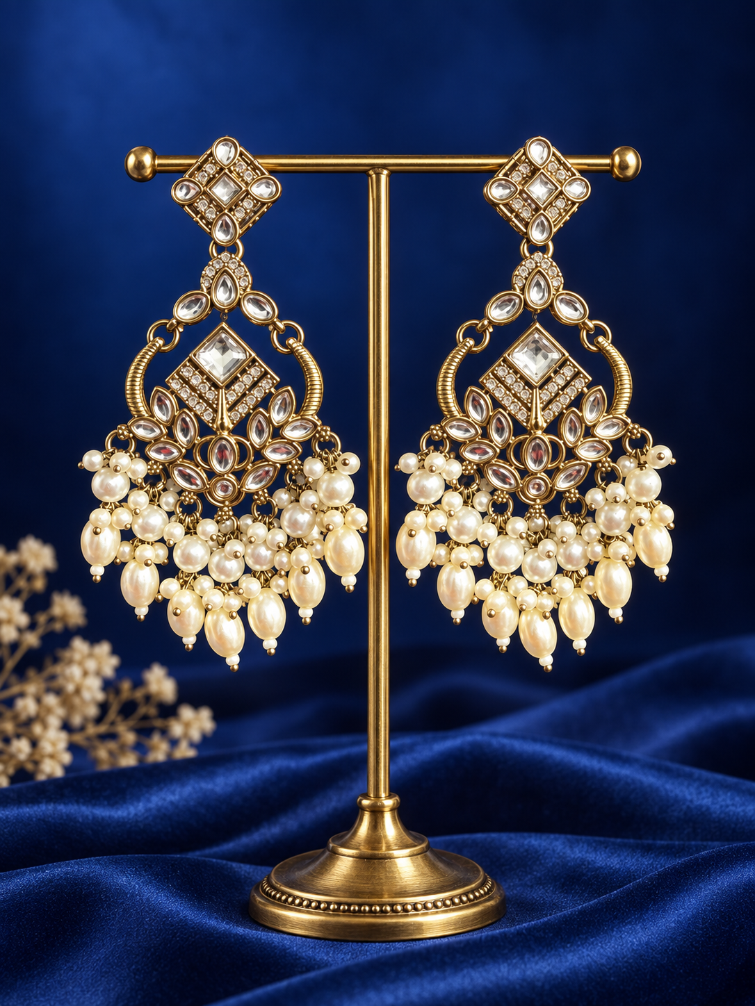 Nalini White Kundan Earrings for women