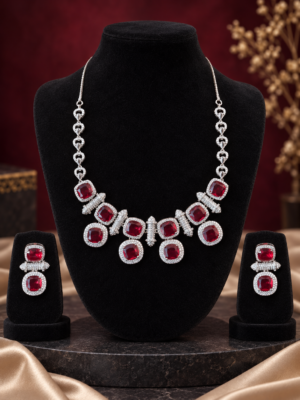 Red American Diamond necklace set for women