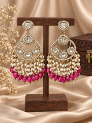 Falguni Dark Pink Kundan Earrings for women