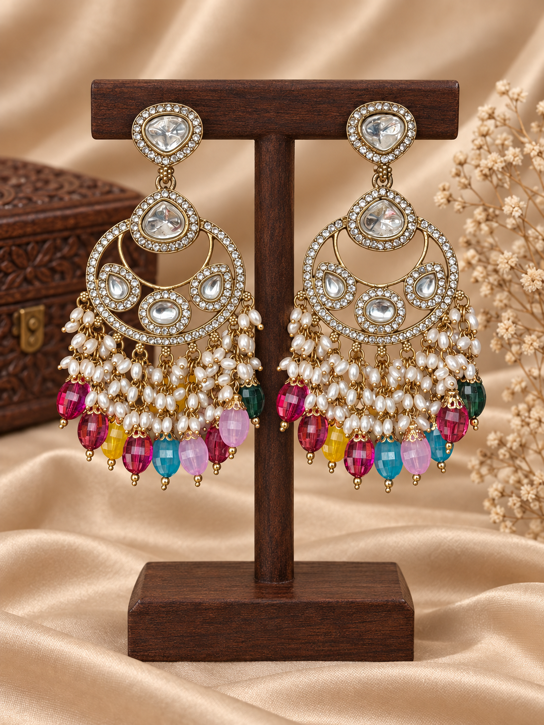 Falguni Multicolour Kundan Earrings for women