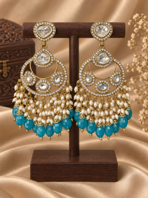 Falguni Teal Blue Kundan Earrings for women