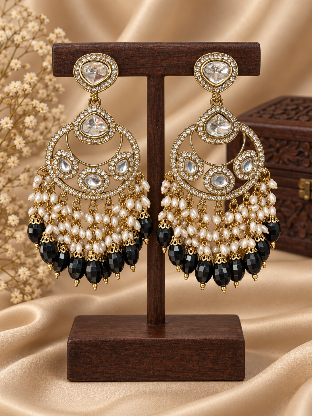 Falguni Black Kundan Earrings for women