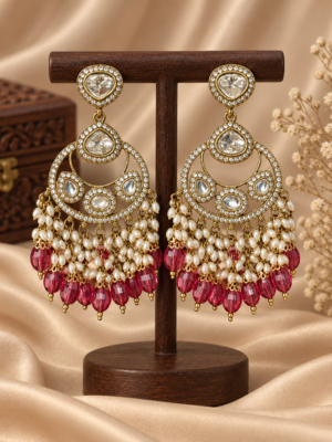 Falguni Wine Kundan Earrings for women