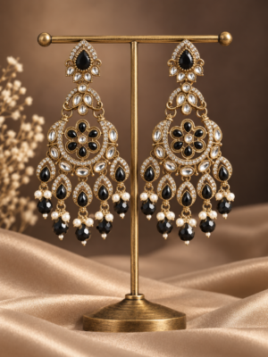 Yuvika premium black Kundan chandbali earrings for women