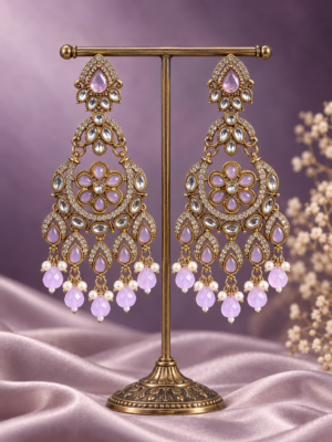 Yuvika premium lavender Kundan chandbali earrings for women