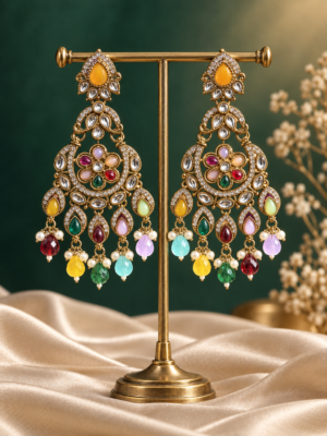 Yuvika premium multicolour Kundan chandbali earrings for women