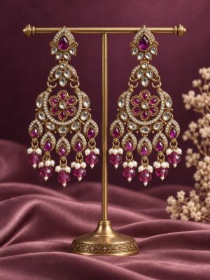 Yuvika premium purple Kundan chandbali earrings for women
