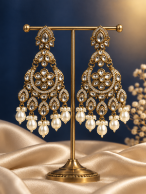 Yuvika premium white Kundan chandbali earrings for women