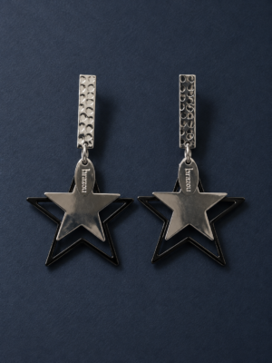 Lightweight black and silver-toned layered star drop earrings