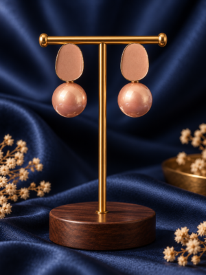 Peach pearl drop earrings with oval studs