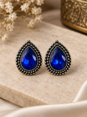 Dark Blue oxidised teardrop stone stud earrings