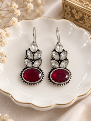 Navya mahroon oxidised leaf stone drop earrings