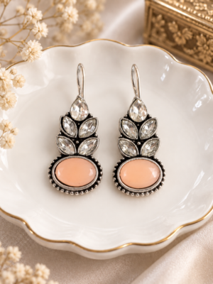 Navya peach oxidised leaf stone drop earrings