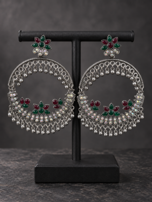 Multicolour stone oxidised chandbali earrings measuring 9 cm