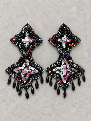 Nova black double-star statement drop earrings for women