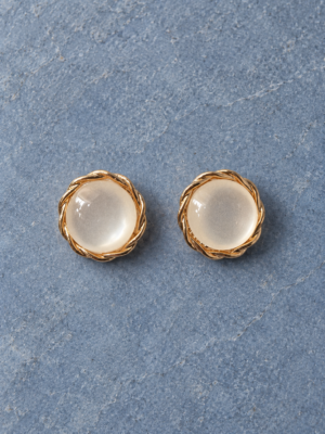 Ivory cream cabochon round stud earrings for women