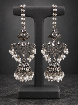 Zehra oxidised jhumka earrings with pearl Sahara kaan chains