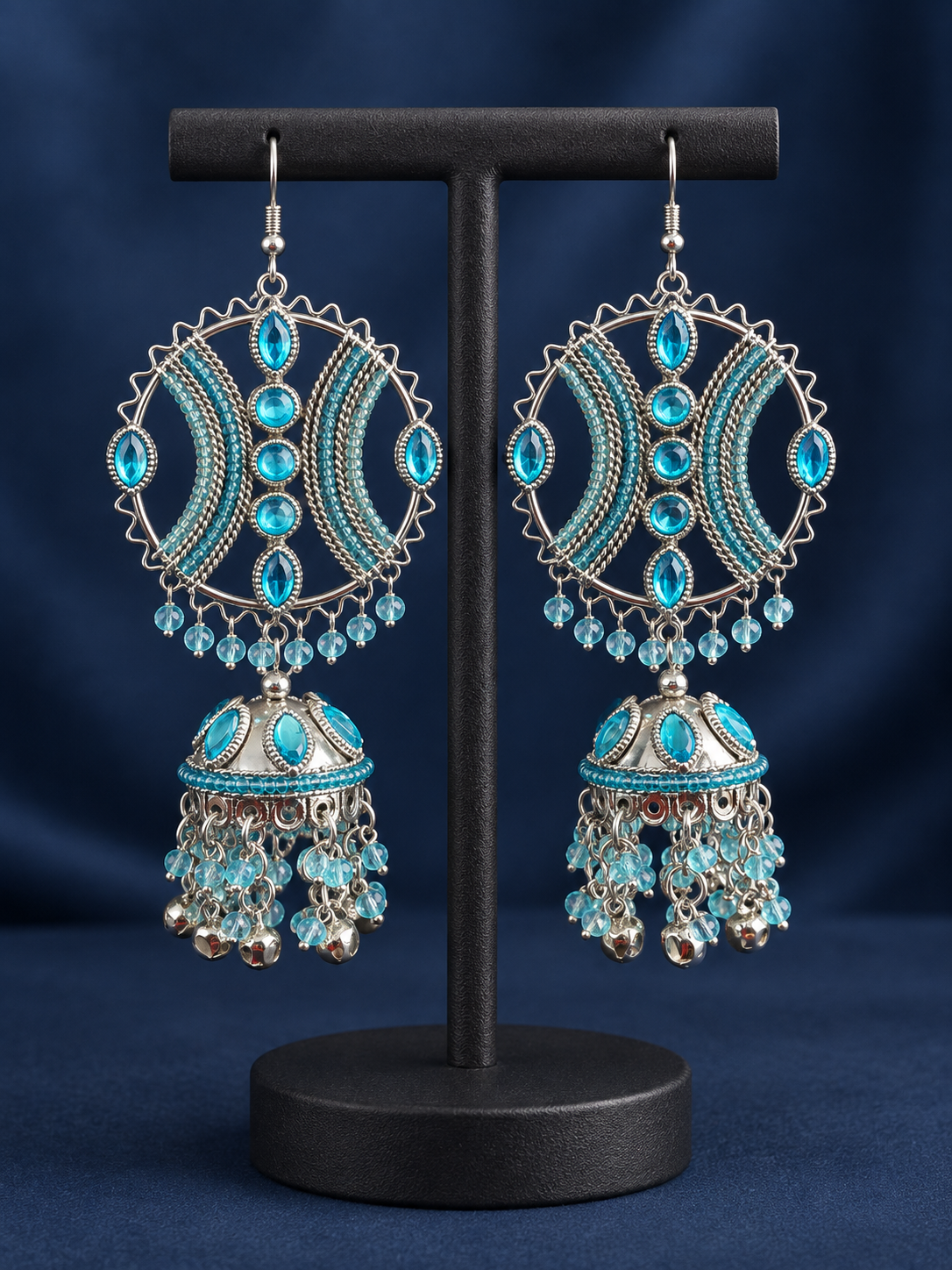 Maula Mere Maula light blue oxidised jhumka earrings inspired by the viral song look