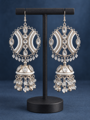 Maula Mere Maula white oxidised jhumka earrings inspired by the viral Bollywood song look