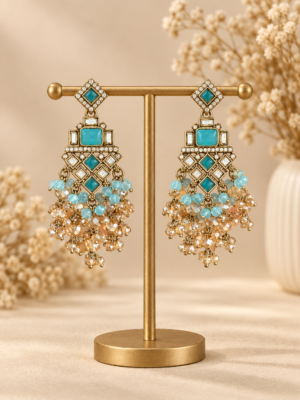 Dharni light blue Kundan earrings for women
