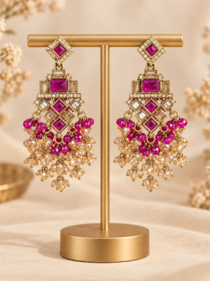 Dharni dark pink Kundan earrings for women