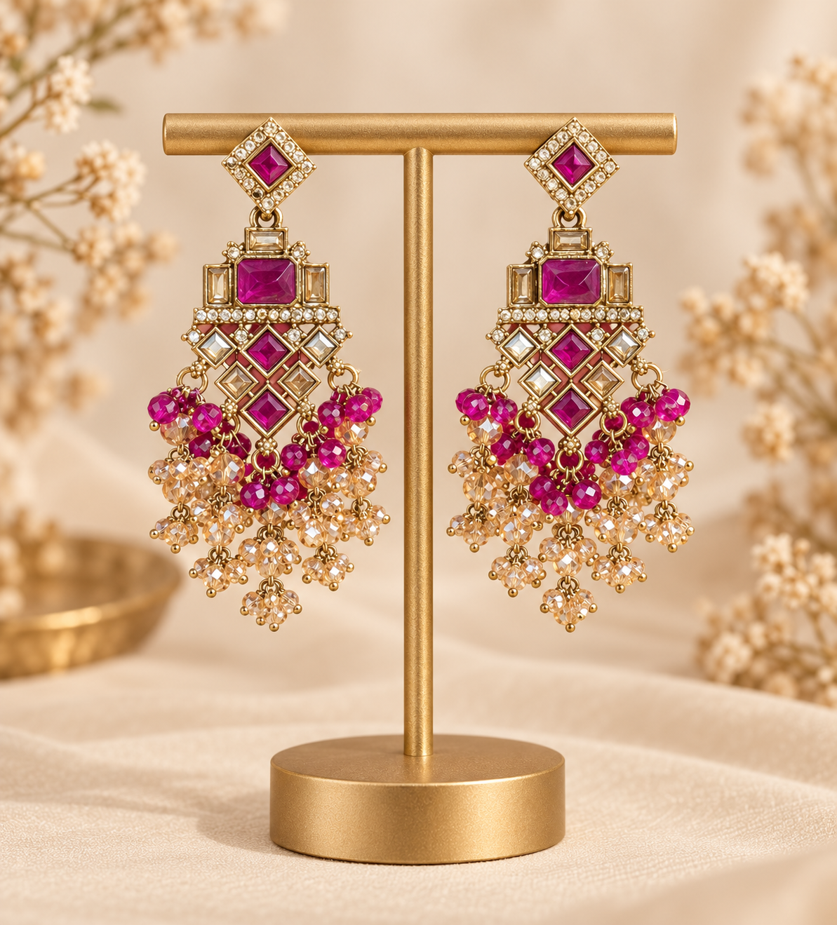 Dharni dark pink Kundan earrings for women