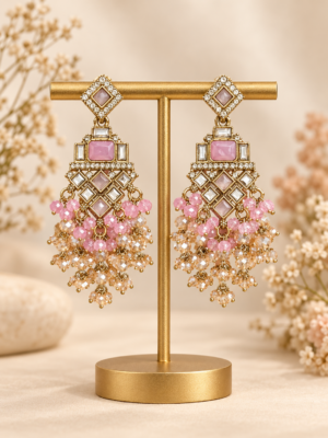 Dharni Light Pink Kundan earrings for women with delicate stone detailing