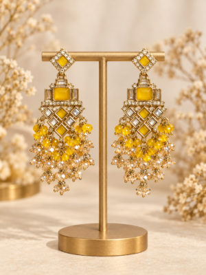 Dharni yellow Kundan earrings for women