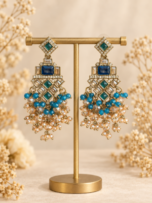 Dharni teal blue Kundan earrings for women
