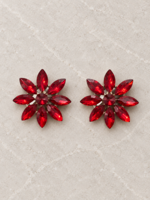 Red floral crystal stud earrings for women
